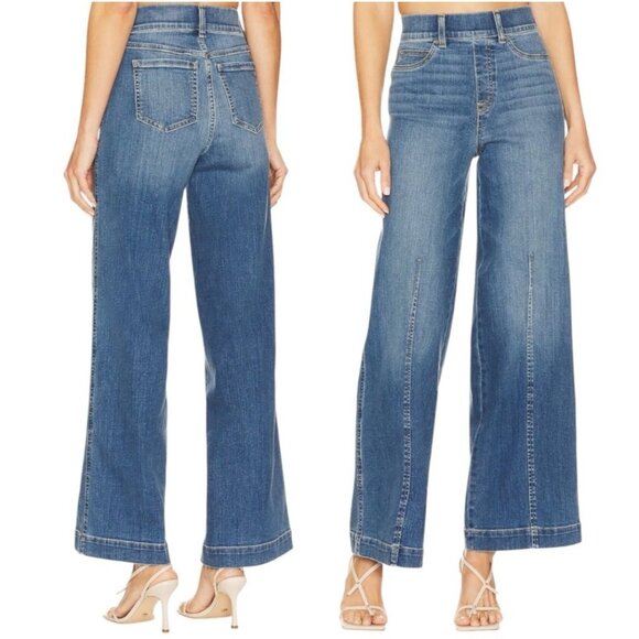 SPANX Seamed Font Wide Leg Jeans in Vintage Indigo Blue Women's Sz S - Picture 1 of 10